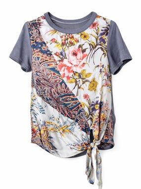 Tiny Anthropologie Boho Patchwork Floral Tie Front‎ Top Cottagecore-XS